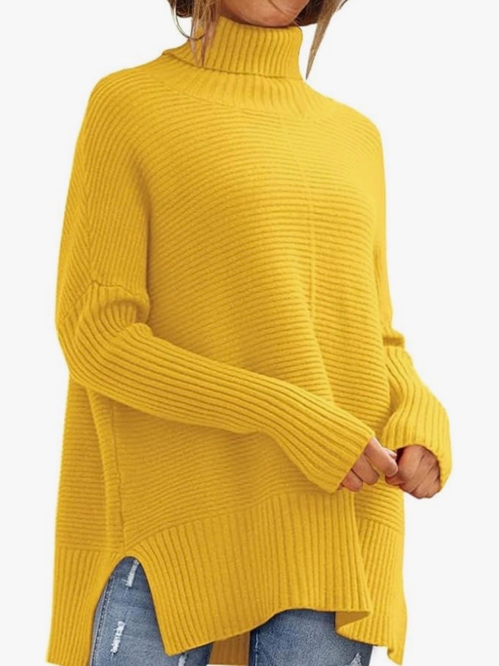 Women’s Yellow Ribbed Turtleneck Sweater